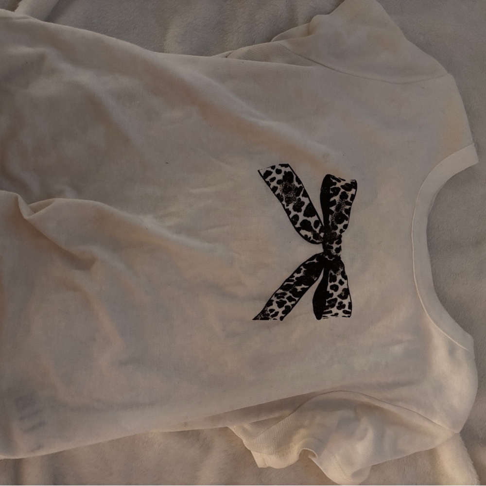 Altar'd State Cream Tee with Leopard Bow